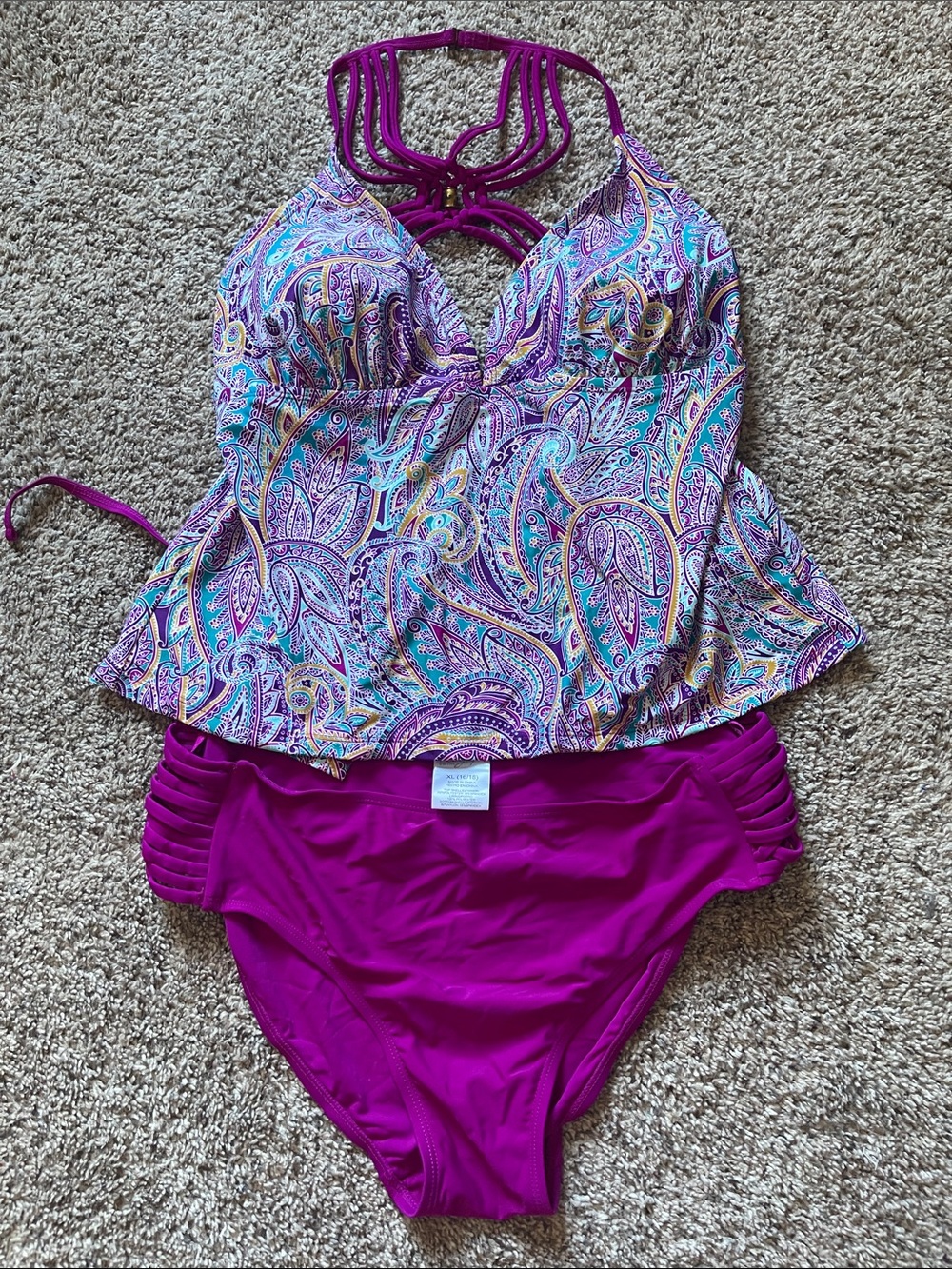 Women’s Magenta Paisley Tankini Swim Set